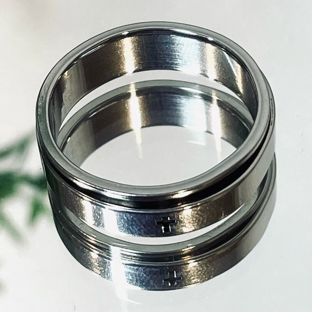 ☀️2/$20 Fidget Ring Stainless Steel Black Inlay Cross Spinner | Size 8 | NWT!